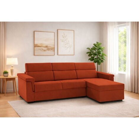 Dmora - Sofá fijo con península Cintano, Sofá esquinero para salón, acolchado, desenfundable, calidad 100% Made in Italy, 285x160 h100 cm, Naranja