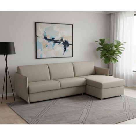 Dmora - Sofá fijo con península Ubalda, Sofá esquinero para salón, acolchado, desenfundable, calidad 100% Made in Italy, 260x160 h90 cm, Tórtola