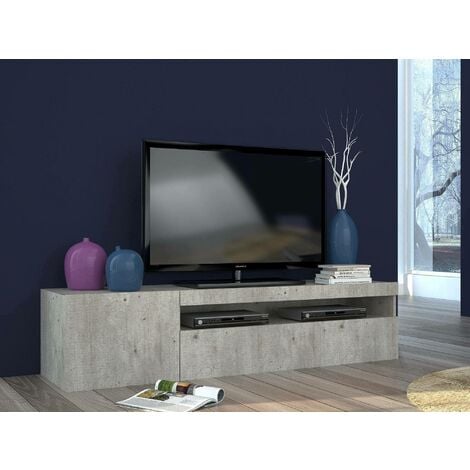 Mueble de TV / Hi-FI 2 cajones gris cemento y blanco L120 cm - Bristol