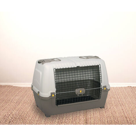 Dmora Starre Träger für Hunde oder Katzen in Polypropylen, tragbarer Käfig mit Matte, 100% Made in Italy, 88x52h62 cm, graue Farbe