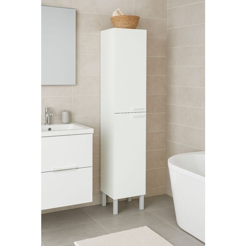 Badezimmersäule Hollywood, Säulenschrank für Badezimmer mit 2 Türen, Hängeschrank mit 2 Einlegeböden, cm 30x25h182, Glänzend weiß Dmora  - Onlineshop ManoMano