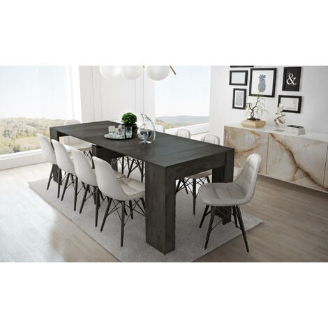 Dmora Table à manger moderne, Console extensible jusqu'à 10 places, Dimensions 90 x 51 x 77 cm (jusqu'à 237 avec rallonges), Anthracite - Couleur oxyde, avec emballage renforcé