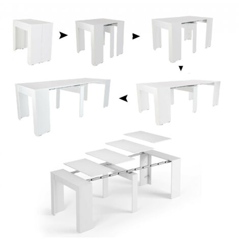 Dmora Table à manger moderne, Console extensible jusqu'à 10 places, Dimensions 90 x 51 x 77 cm (jusqu'à 237 avec rallonges), Couleur blanche