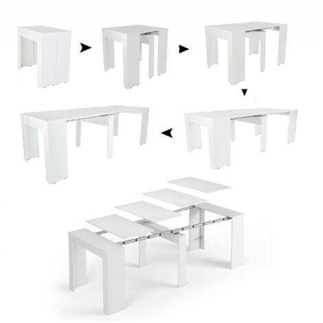 Dmora Table à manger moderne, Console extensible jusqu'à 10 places, Dimensions 90 x 51 x 77 cm (jusqu'à 237 avec rallonges), Couleur blanche, avec emballage renforcé