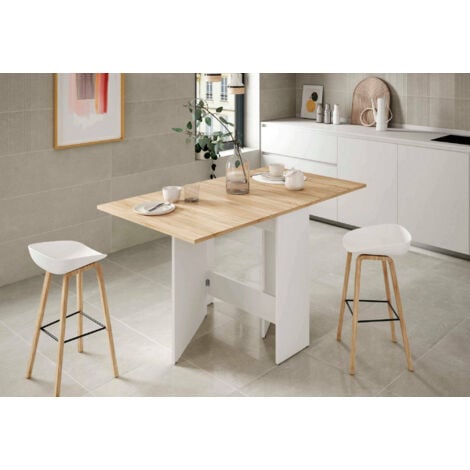 Dmora Table à rallonge Toledo, Table à manger pliante avec plateau rabattable, Table auxiliaire pliable, cm 31x77h78, Blanc et Chêne, avec emballage renforcé
