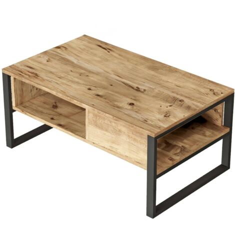 Dmora - Table basse Astraia, Table basse, Porte-revues pour canapé, Etagère de salon, 100x60h44 cm, Chêne, avec emballage renforcé