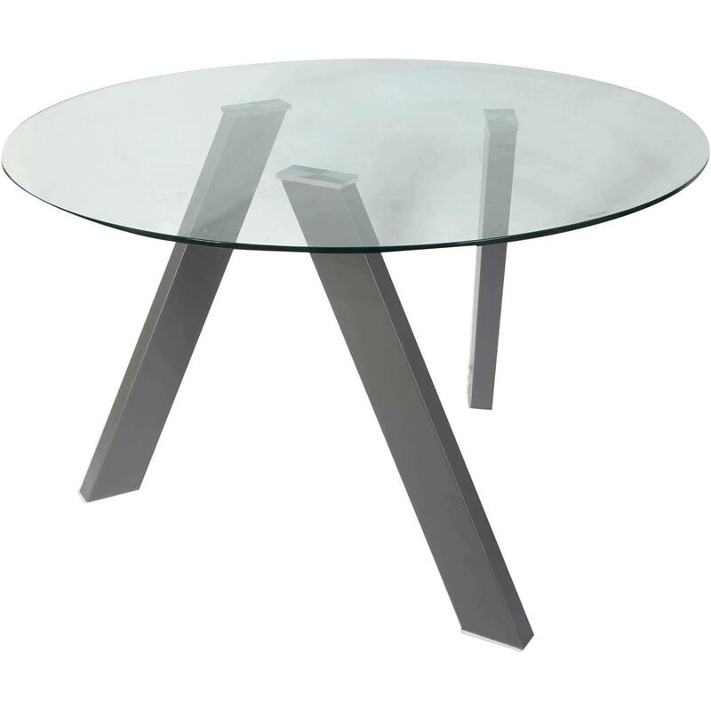 Dmora - Table basse avec plateau rond, Table de salon, Table basse design avec plateau en verre trempé, 120x120h75 cm, Couleur transparente