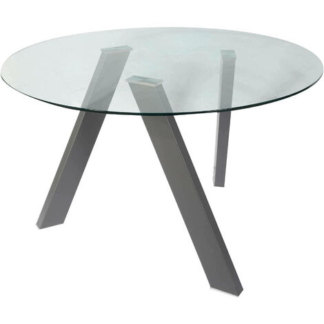 Dmora Table basse avec plateau rond, Table de salon, Table basse design avec plateau en verre trempé, 120x120h75 cm, Couleur transparente