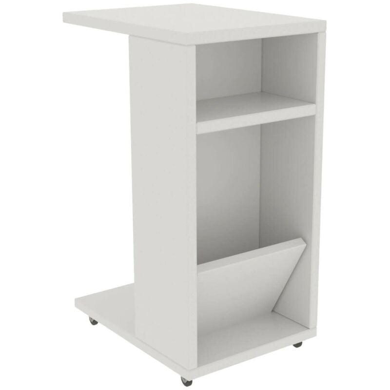 Dmora - Table basse Belel, Table basse, Porte-revues pour canapé, Etagère de salon, 30x40h63 cm, Blanc, avec emballage renforcé