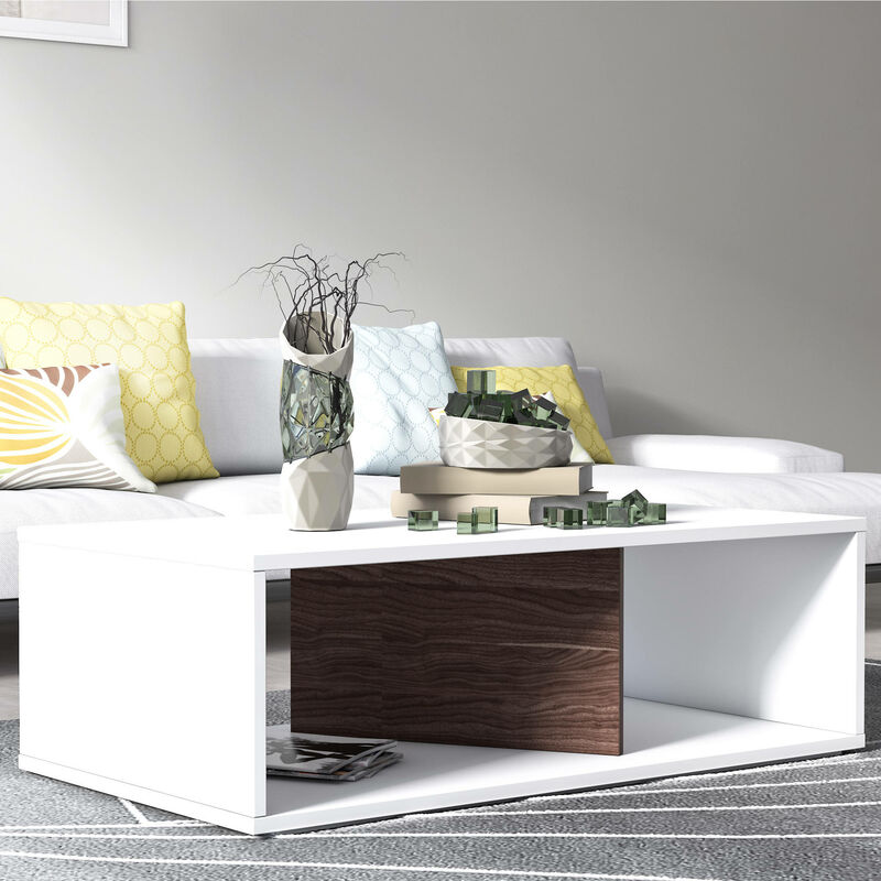 Dmora - Table basse, cm 100 x 55 x 32, couleur blanche avec détail noyer