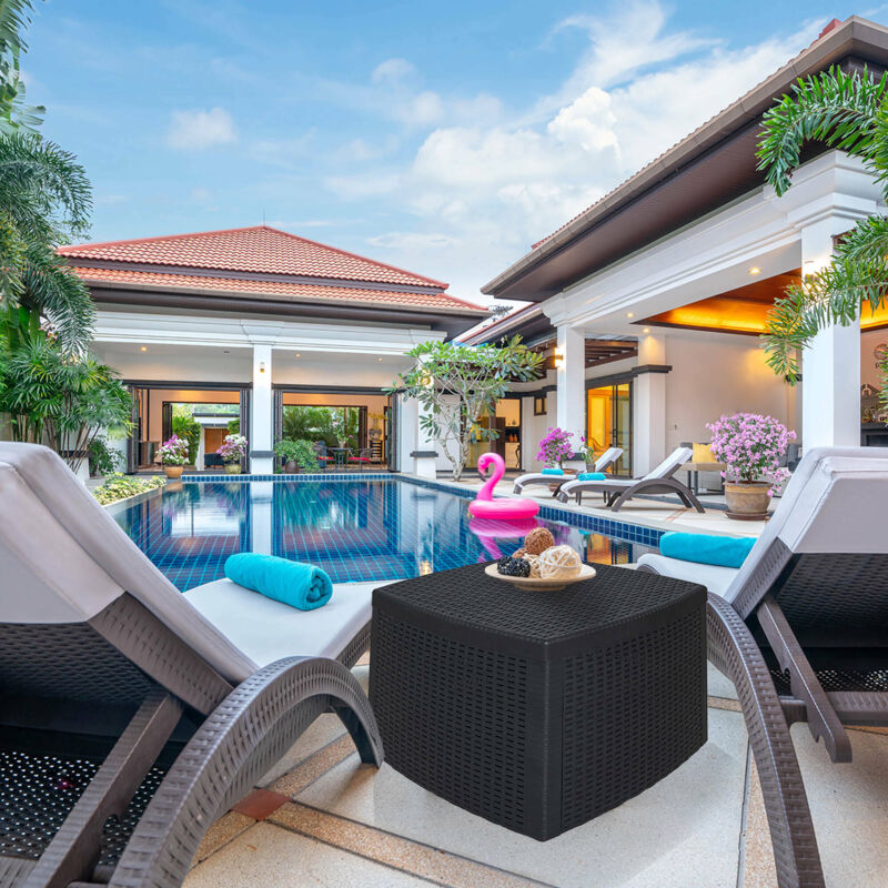 Table basse d'extérieur Faenza, Table conteneur polyvalente, Table basse effet rotin, 100% Made in Italy, Cm 53x53h40, Anthracite, avec emballage