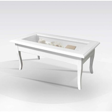Dmora Table basse de style classique, Table avec plateau en verre trempé et vitrine de récipient, Fabriqué en Italie, 100x50h46 cm, Couleur Blanc