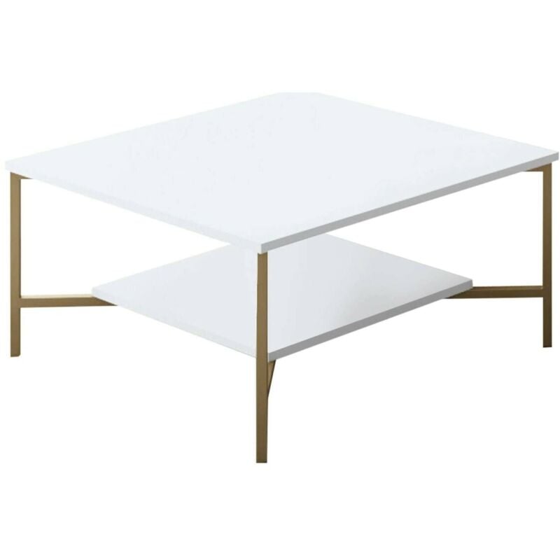 Dmora - Table basse Dichiar, Table basse, Porte-revues pour canapé, Etagère de salon, 80x80h40 cm, Blanc et Noir