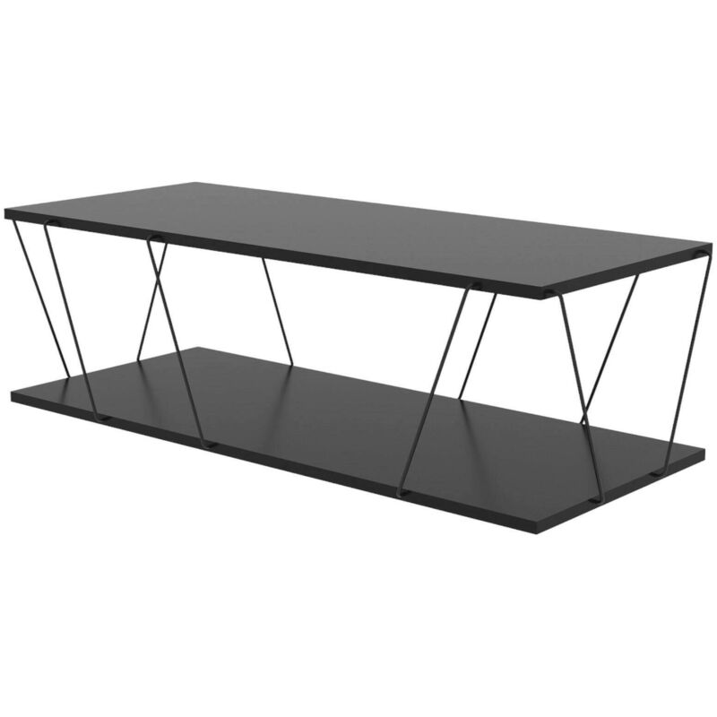 Dmora - Table basse Dmarches, Table basse, Porte-revues pour canapé, Etagère de salon, 120x50h30 cm, Anthracite et Noir