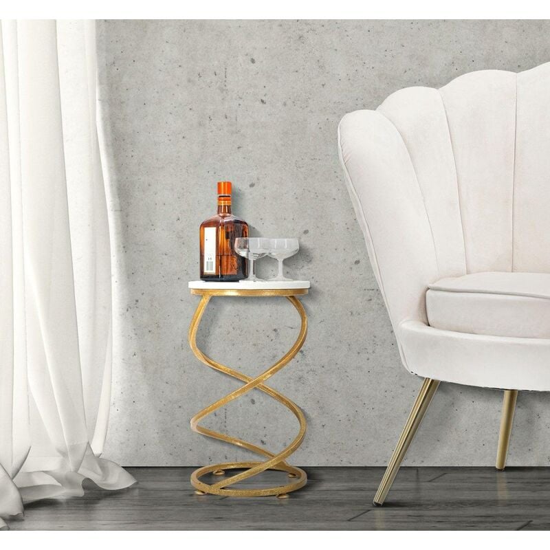 Table basse élégante, en métal doré, plateau en marbre, couleur blanche, Dimensions 27,5 x 47,5 x 27,5 cm, avec emballage renforcé - Dmora