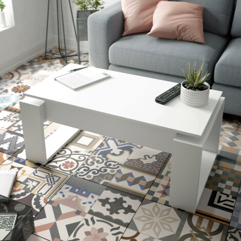 Dmora Table basse Flint, Table basse avec plateau relevable, Table basse pour le salon, cm 105x55h45/56, Blanc, avec emballage renforcé