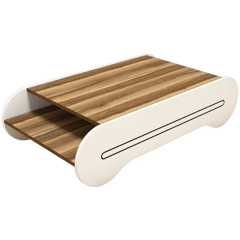Dmora - Table basse Karaka, Table basse, Porte-revues pour canapé, Etagère de salon, 120x64h30 cm, Noyer et Blanc, avec emballage renforcé
