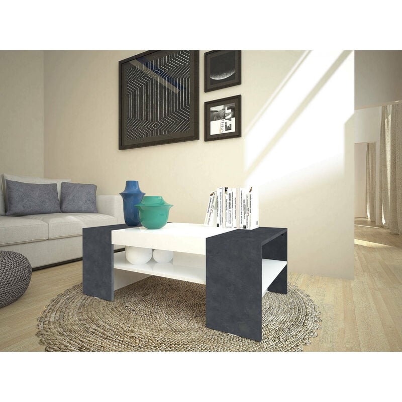Table basse, Made in Italy, table de salon, 110x60h40 cm, blanc brillant et gris cendré, avec emballage renforcé - Dmora