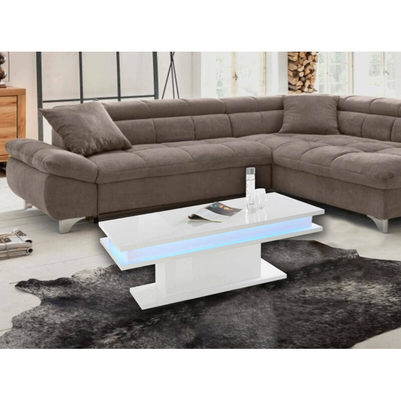 Table basse Made in Italy, Table de salon, cm 100x55h42, couleur Blanc brillant, avec lumière LED - Dmora