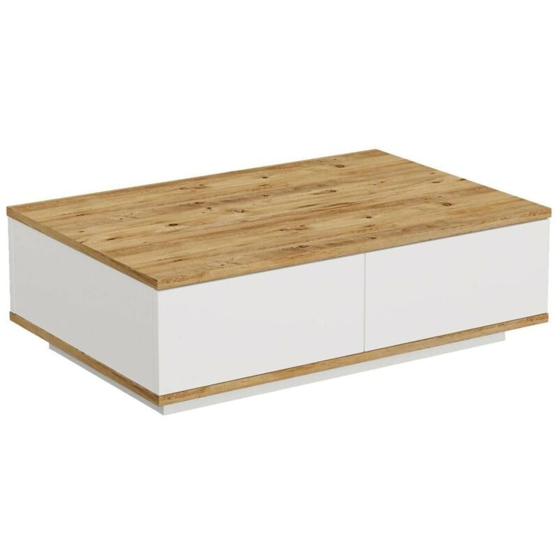 Dmora - Table basse Marfik, Table basse, Porte-revues pour canapé, Etagère de salon, 90x60h29 cm, Chêne et Blanc, avec emballage renforcé