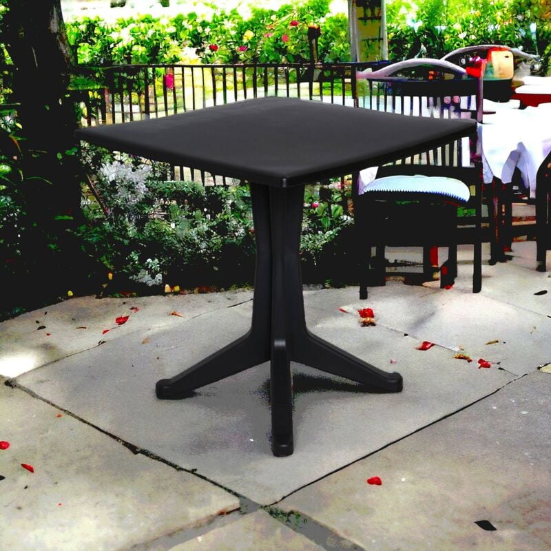 Table d'extérieur Trani, Table carrée fixe, Table de jardin polyvalente, 100% Made in Italy, Cm 70x70h72, Anthracite, avec emballage renforcé - Dmora