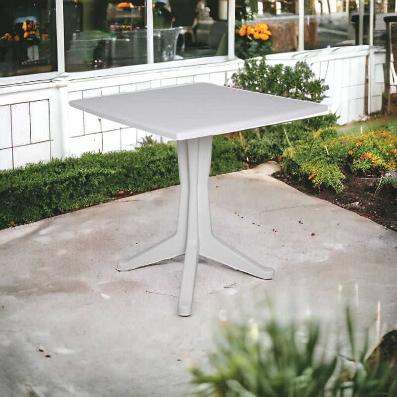 Table d'extérieur Trani, Table carrée fixe, Table de jardin polyvalente, 100% Made in Italy, Cm 70x70h72, Blanc, avec emballage renforcé - Dmora
