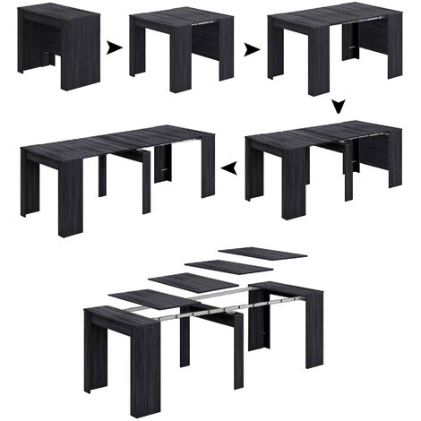 Dmora Table console Compton, Table à manger extensible, Table avec rallonges polyvalentes extensibles jusqu'à 10 places, cm 51/237x90h78, Cendre grise - Antracite