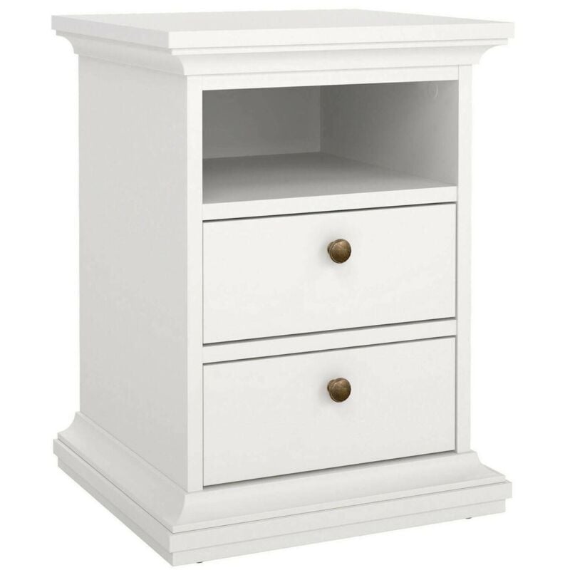 Table de chevet avec deux tiroirs, couleur blanche, 43,6 x 58,8 x 40 cm, avec emballage renforcé - Dmora