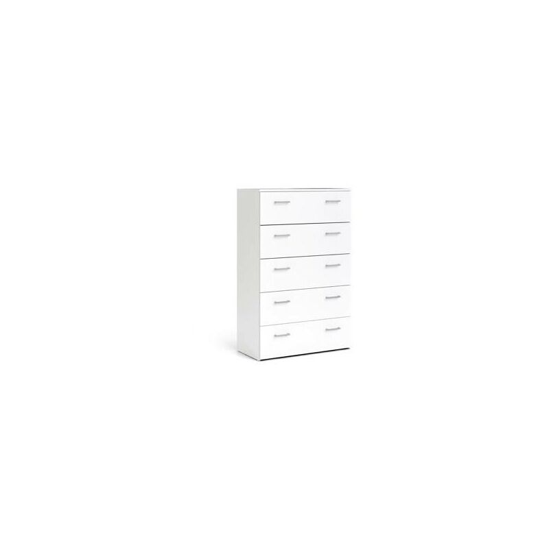 Dmora - Commode à cinq tiroirs avec poignées, couleur blanche, Dimensions 74 x 114 x 36 cm