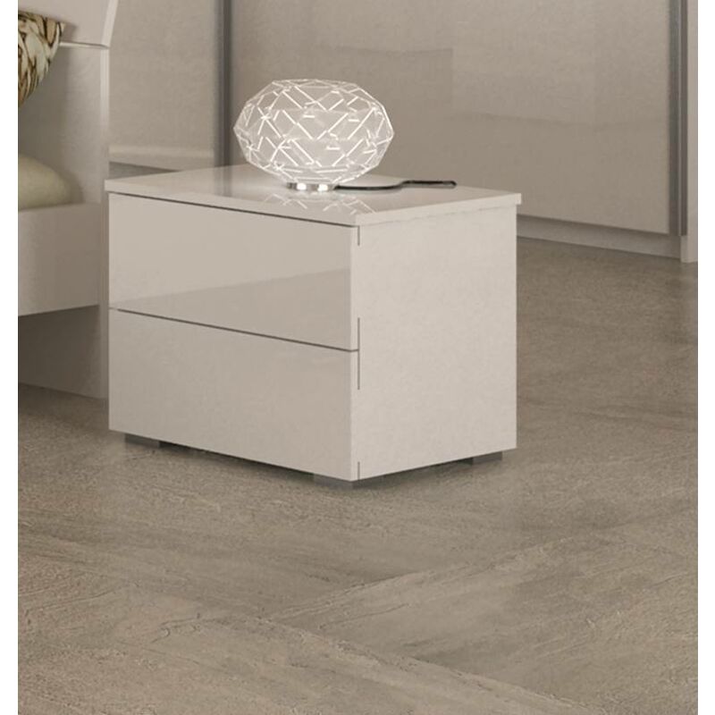 Dmora - Table de chevet pour chambre à coucher avec deux tiroirs, Table de nuit, 55x44h44 cm, couleur blanc brillant