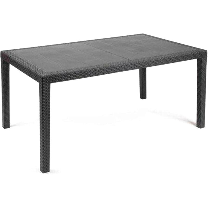 Table d'extérieur Imola, Table rectangulaire fixe, Table de jardin polyvalente effet rotin, 100% Made in Italy, Cm 138x78h72, Anthracite, avec