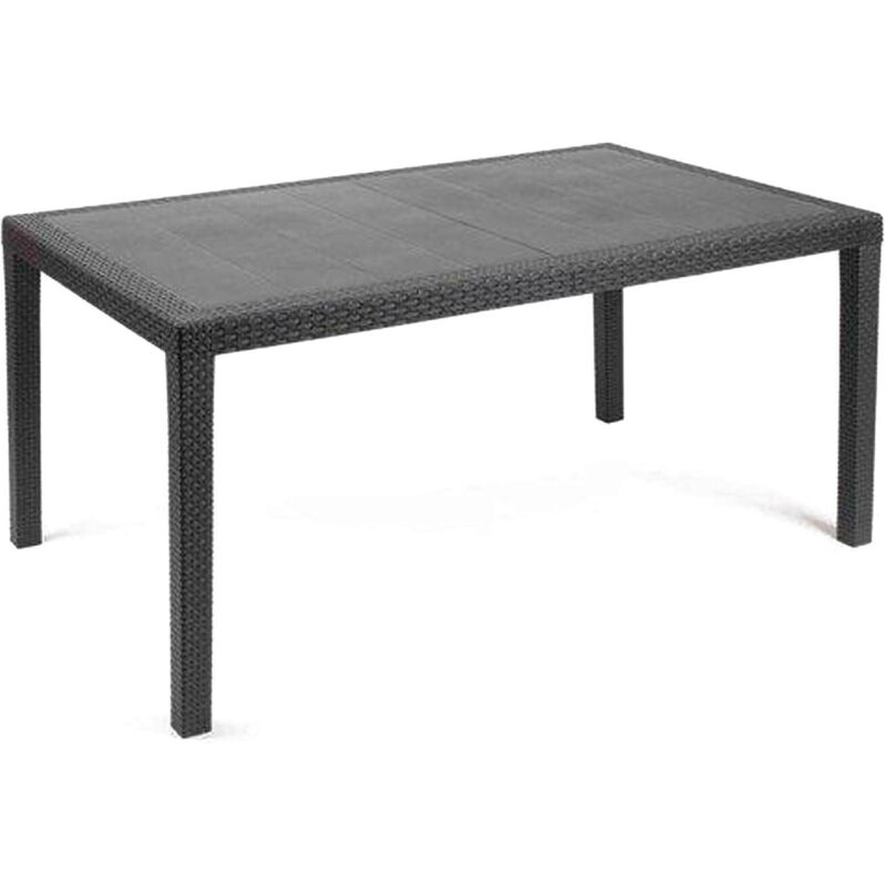 Table d'extérieur Imola, Table rectangulaire fixe, Table de jardin polyvalente effet rotin, 100% Made in Italy, Cm 138x78h72, Anthracite - Dmora