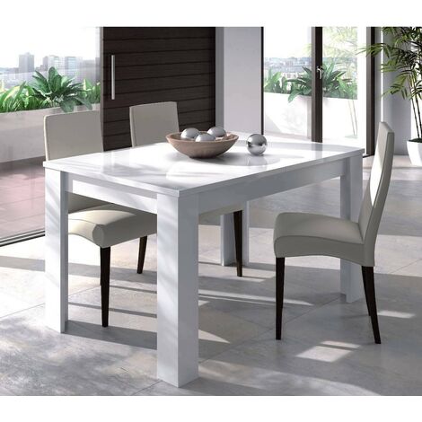 Dmora Table de salle à manger extensible, couleur blanc brillant, Dimensions 140 x 78 x 90 cm, avec emballage renforcé