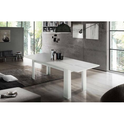 Dmora Table de salle à manger extensible, Made in Italy, Table moderne avec rallonges, Console extensible, cm 140 / 190x90h75, couleur Mélèze blanc brillant, avec emballage renforcé