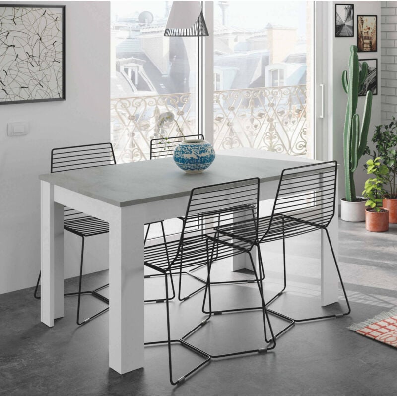 Dmora - Table à rallonge Midland, Table de salle à manger extensible, Table à manger extensible avec rallonge, cm 140/190x90h78, Ciment et blanc,