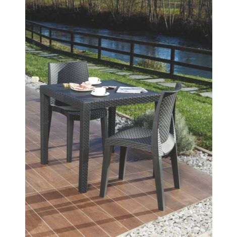 Dmora Table d'extérieur Agrigento, Table de jardin carrée, Table basse fixe effet rotin, 100% Made in Italy, Cm 80x80h72, Anthracite, avec emballage renforcé