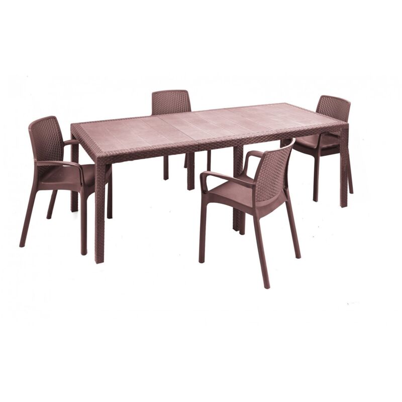 Dmora - Ensemble table et chaises Dantonaz, étagère rectangulaire d'extérieur extensible avec 4 chaises incluses, table et sièges de jardin effet