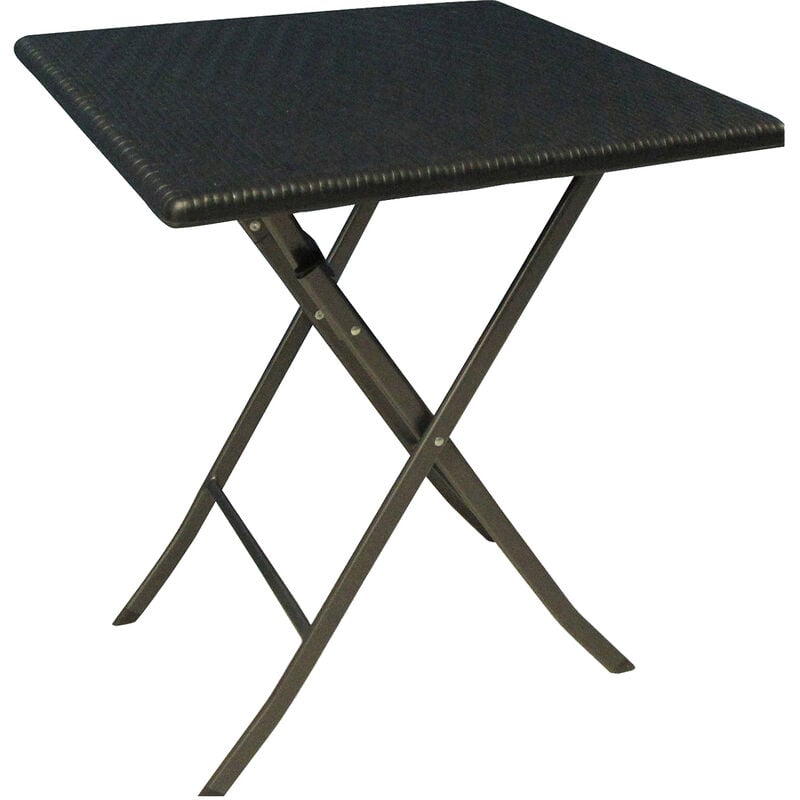 table d'extérieur pliante effet rotin, table de balcon refermable, table de jardin carrée, 62x62h74 cm, couleur noir, avec emballage renforcé - dmora