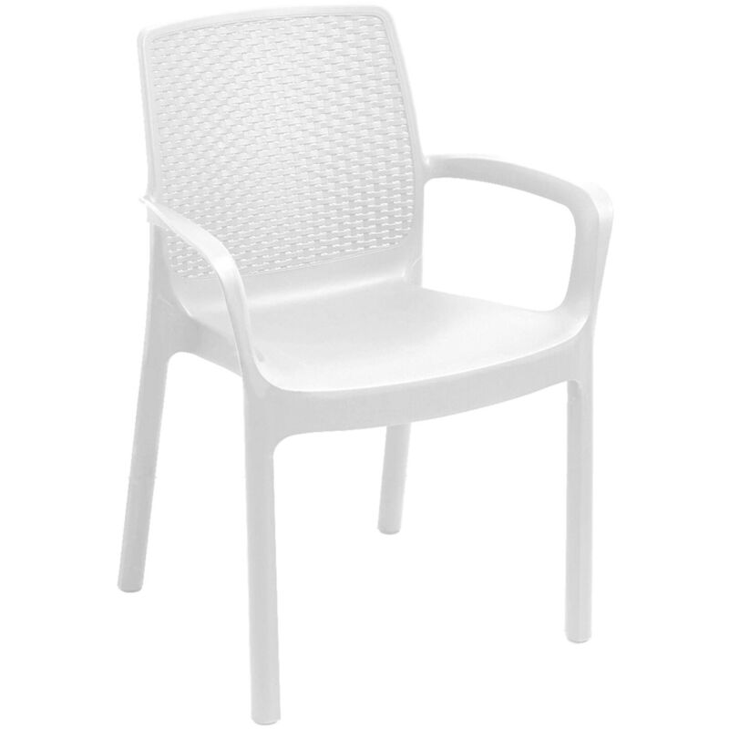 Chaise empilable effet rotin, Made in Italy, 60x54x82, Couleur Blanc - Dmora