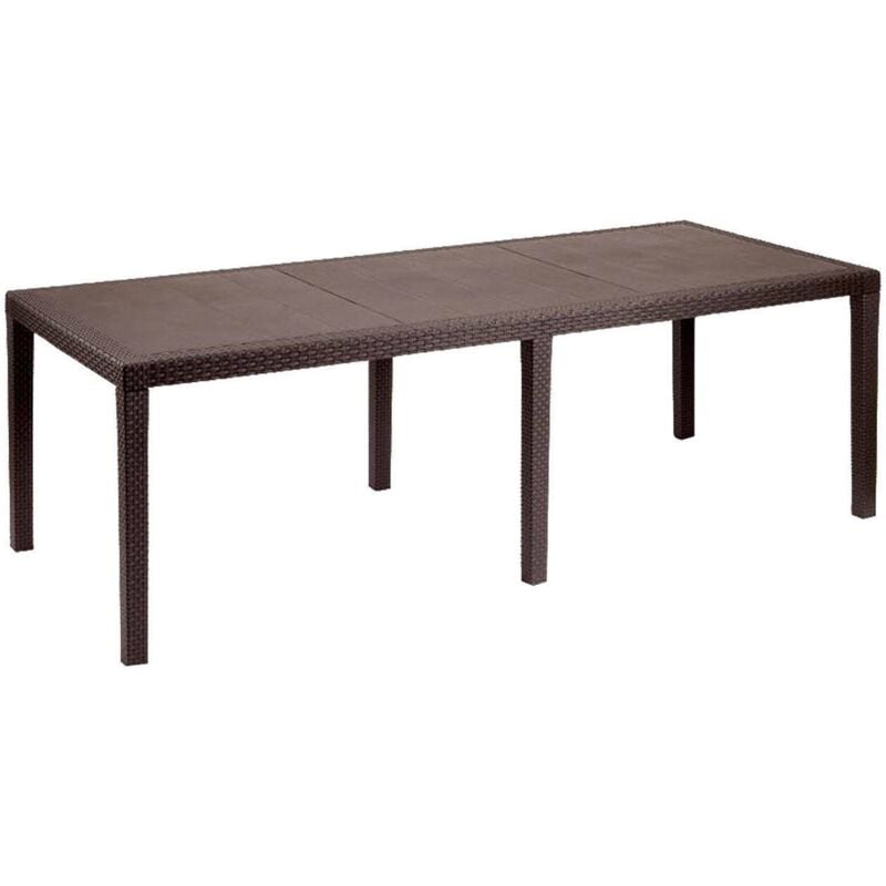 Table d'extérieur Roma, Table à manger rectangulaire extensible, Table de jardin extensible effet rotin, 100% Made in Italy, Cm 150x90h72, Marron