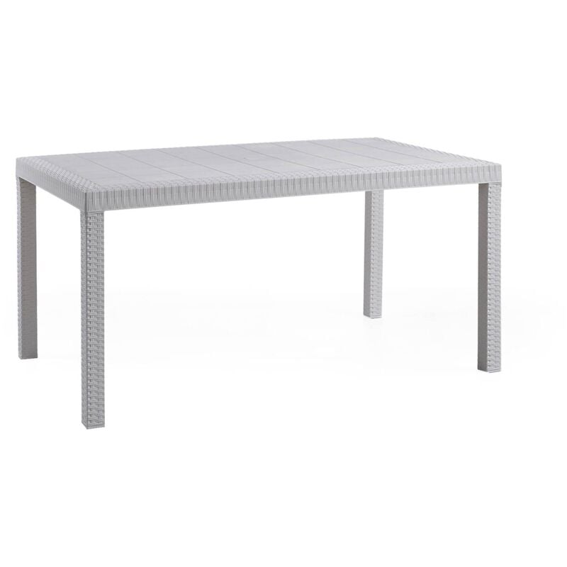 Table d'extérieur Giove, Table de jardin rectangulaire, Table de jardin polyvalente effet rotin, 100% Made in Italy, Cm 150x90h74, Blanc - Dmora