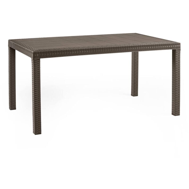 Table d'extérieur Giove, Table de jardin rectangulaire, Table de jardin polyvalente effet rotin, 100% Made in Italy, Cm 150x90h74, Marron - Dmora