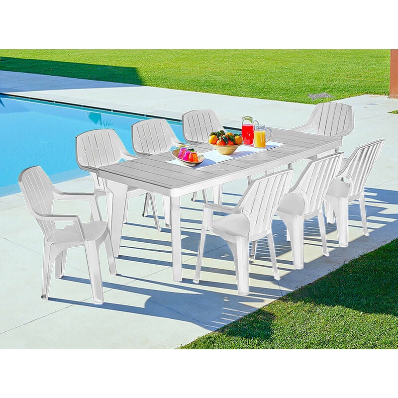 Dmora - Table d'extérieur Dhristo, Table rectangulaire, Table de jardin ou de bar extensible, 100% Made in Italy, 160-220x90h74 cm, Blanc