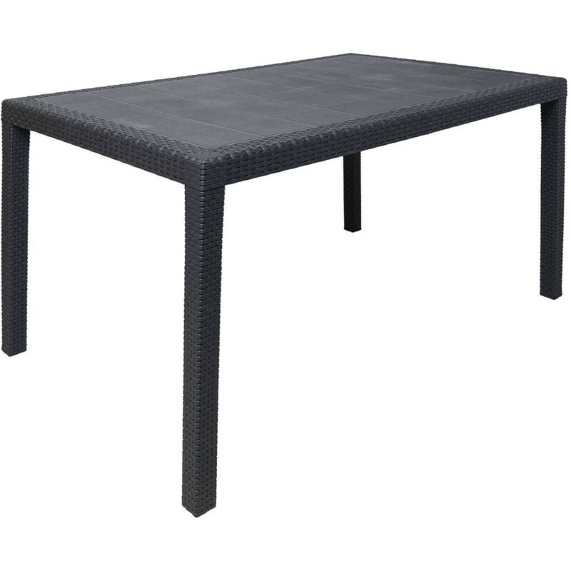 Table d'extérieur Portici, Table à manger rectangulaire, Table de jardin polyvalente effet rotin, 100% Made in Italy, Cm 150x90h72, Anthracite, avec
