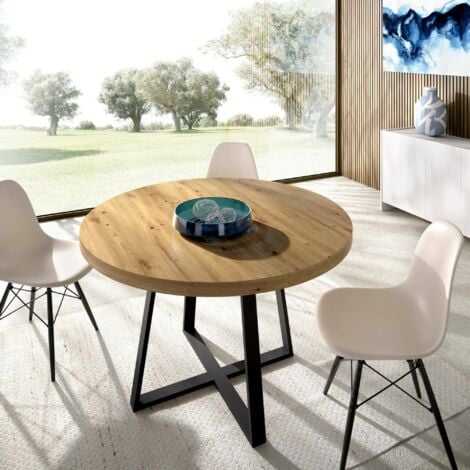 Dmora - Table extensible Casarola, Console extensible ronde, Table à manger polyvalente ovale, 110/158x110h77 cm, Chêne Nodi