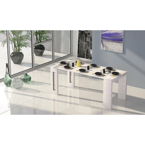 Dmora Table extensible Glicine, Table à manger extensible, Console polyvalente avec extensions, Fabriqué en Italie, Cm 186x80h76, Blanc
