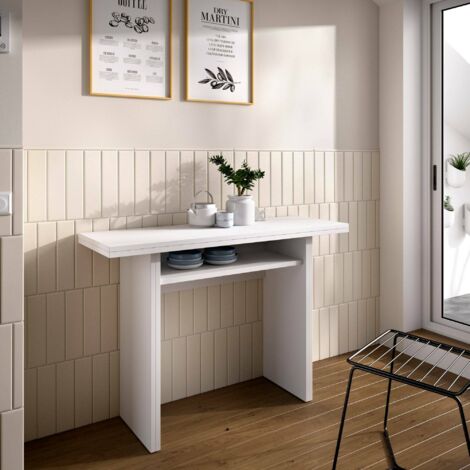 Dmora - Table extensible Rodella, Console extensible auxiliaire multiposition, Table à manger pliante avec plateau rabattable, 110x33 / 66h75 cm, Blanc