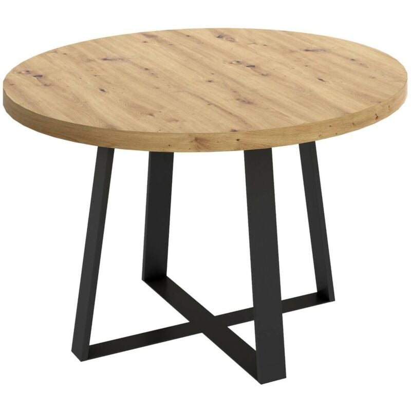 Table fixe Carone, Table de salle à manger polyvalente, Table ronde pour la cuisine ou la salle à manger, 120x120h75 cm, Chêne Nodi - Dmora