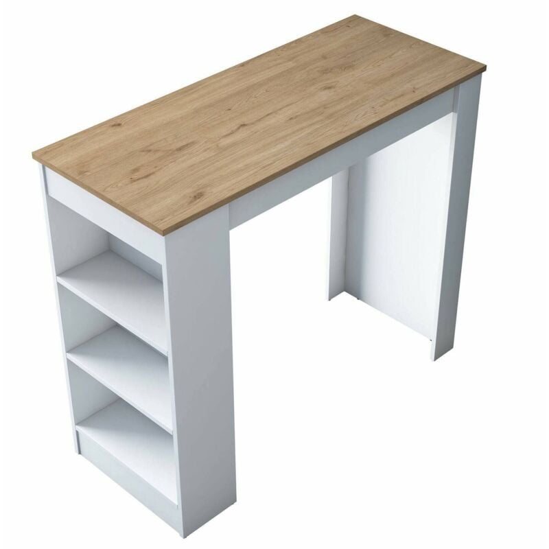 Table fixe Navi, Etagère de cuisine, Consolle à manger, Tablette rectangulaire fixe, 120x50h100 cm, Noyer et Blanc, avec emballage renforcé - Dmora
