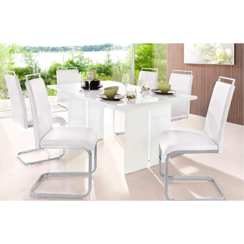 table à manger fixe moderne, made in italy, table design rectangulaire, table de cuisine, 160x90h75 cm, couleur blanc brillant, avec emballage
